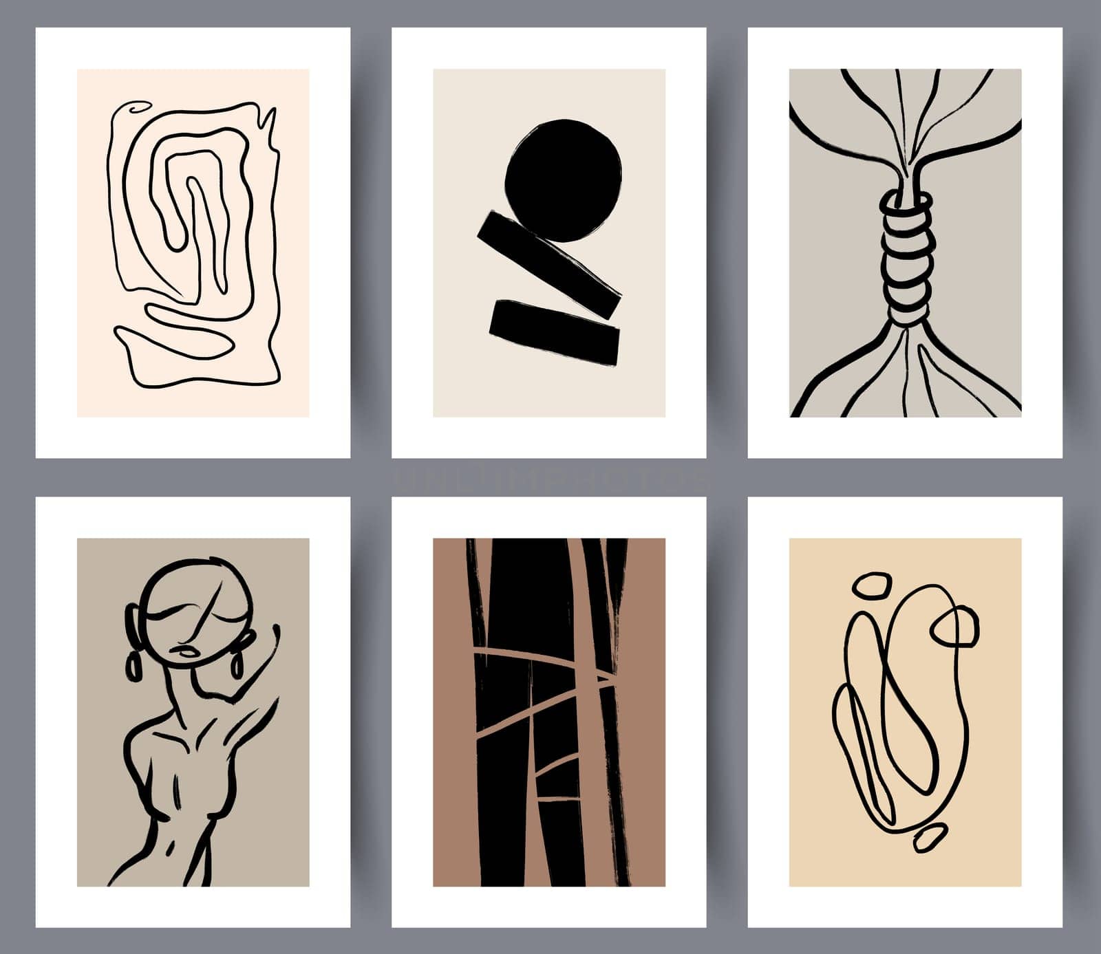 Printable minimalistic art wall posters or banners in Scandinavian style. Set of abstract modern creative artworks. Nordic interior design print decorations. Vector illustration.