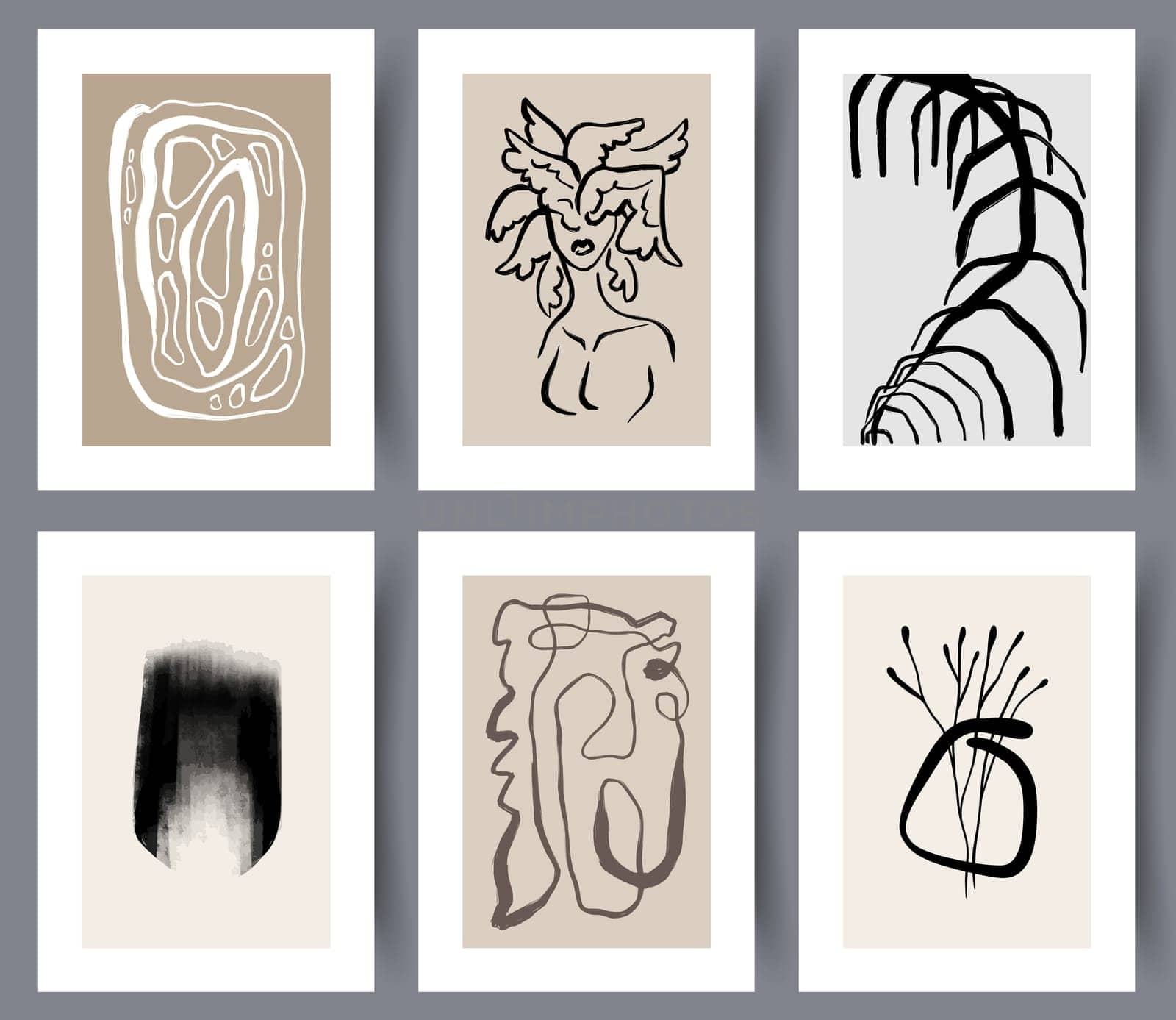 Minimalistic Scandinavian trendy designs for interior design. Printable wall art banners painting collection. Set of abstract drawing placards. Vector illustration.