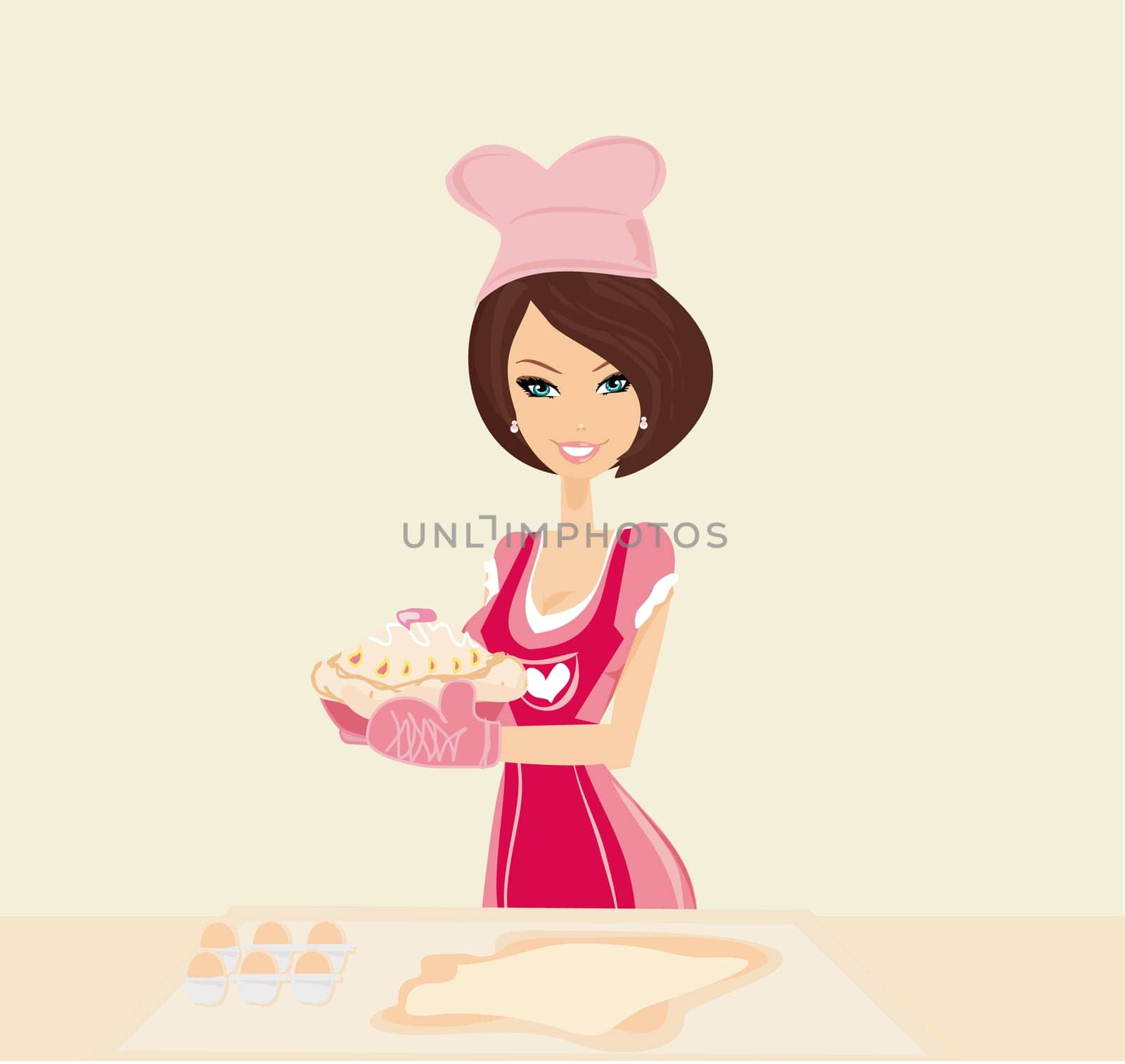 beautiful young Housewife cooking cake