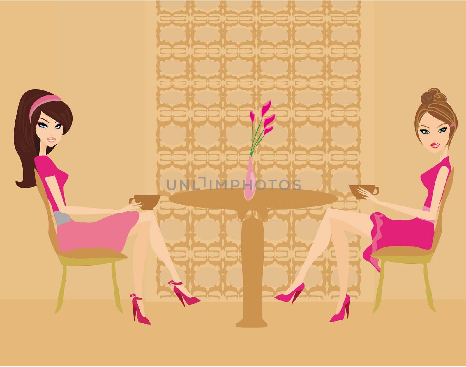 cute pretty two young womans in coffee break