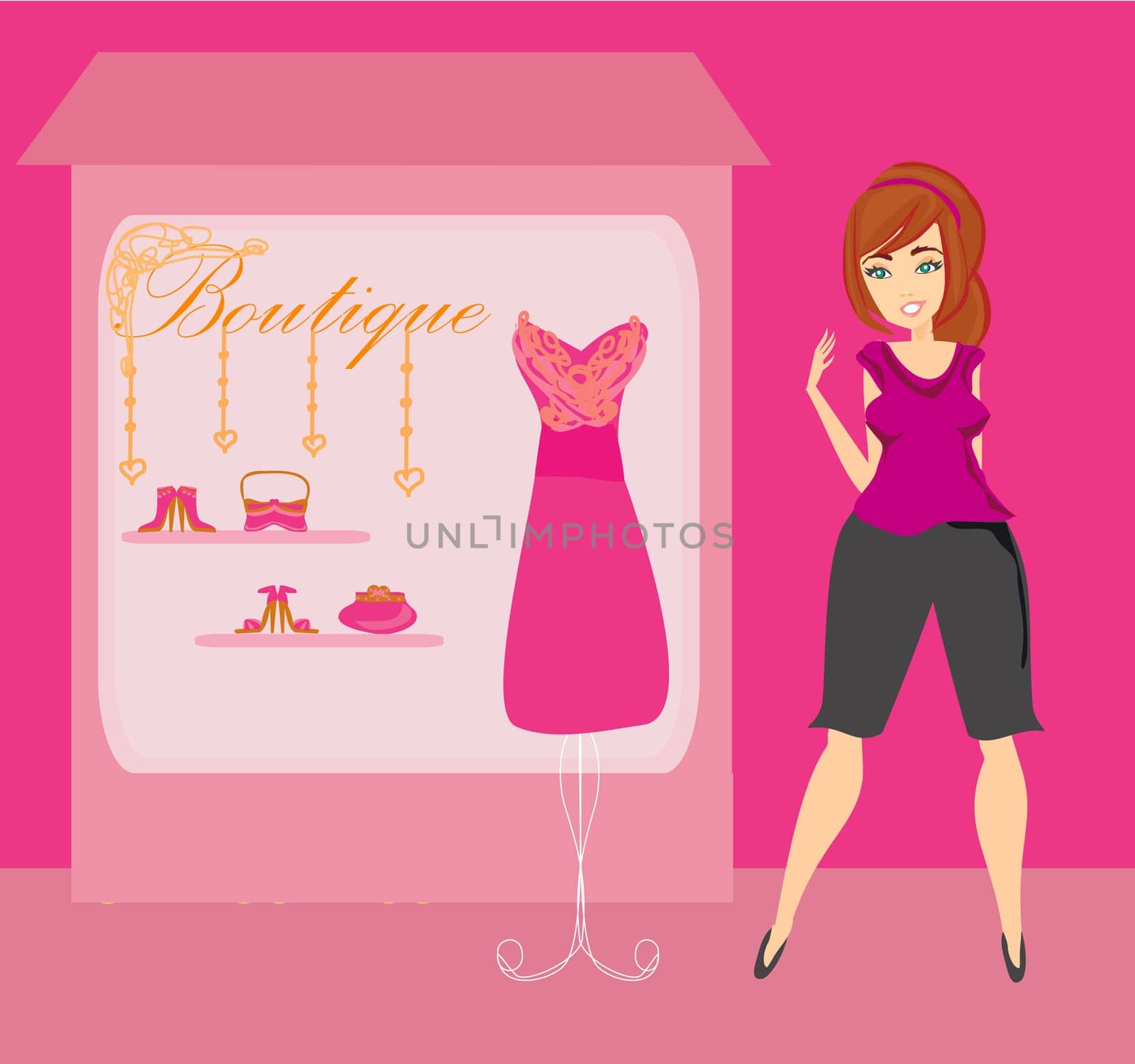 Full lady on shopping chooses dresses at the store