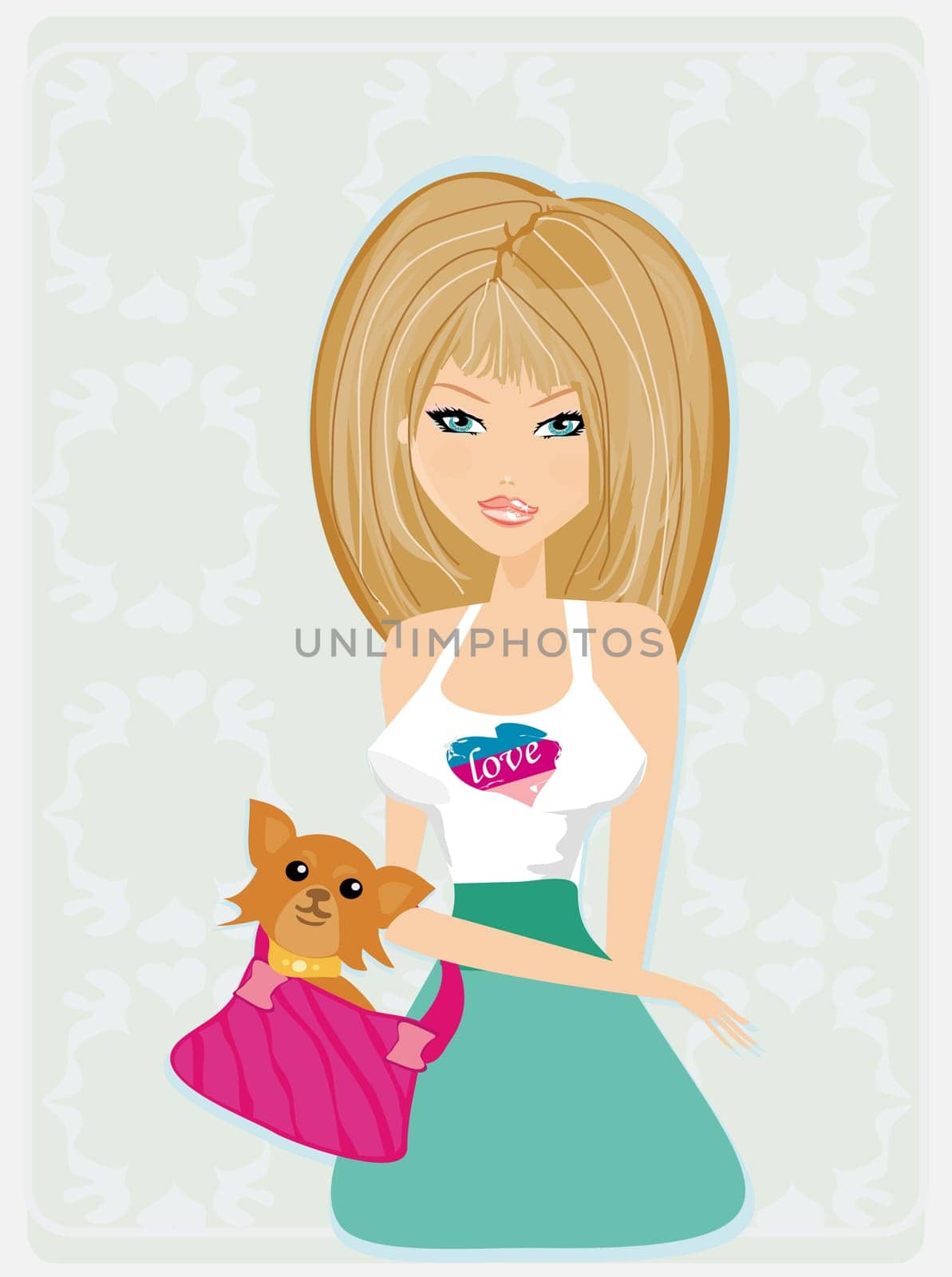 sexy girl and her dog in bag
