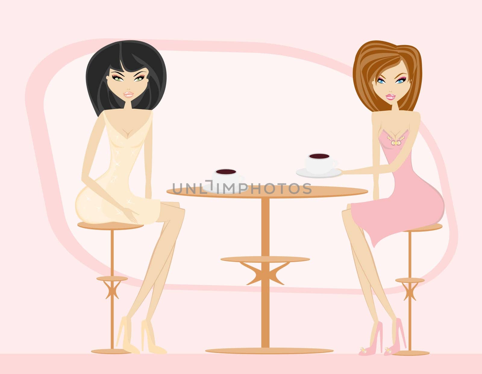 cute pretty two young womans in coffee break