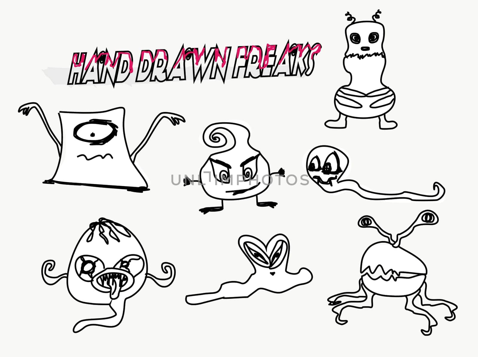 funny monsters characters set doodle illustration