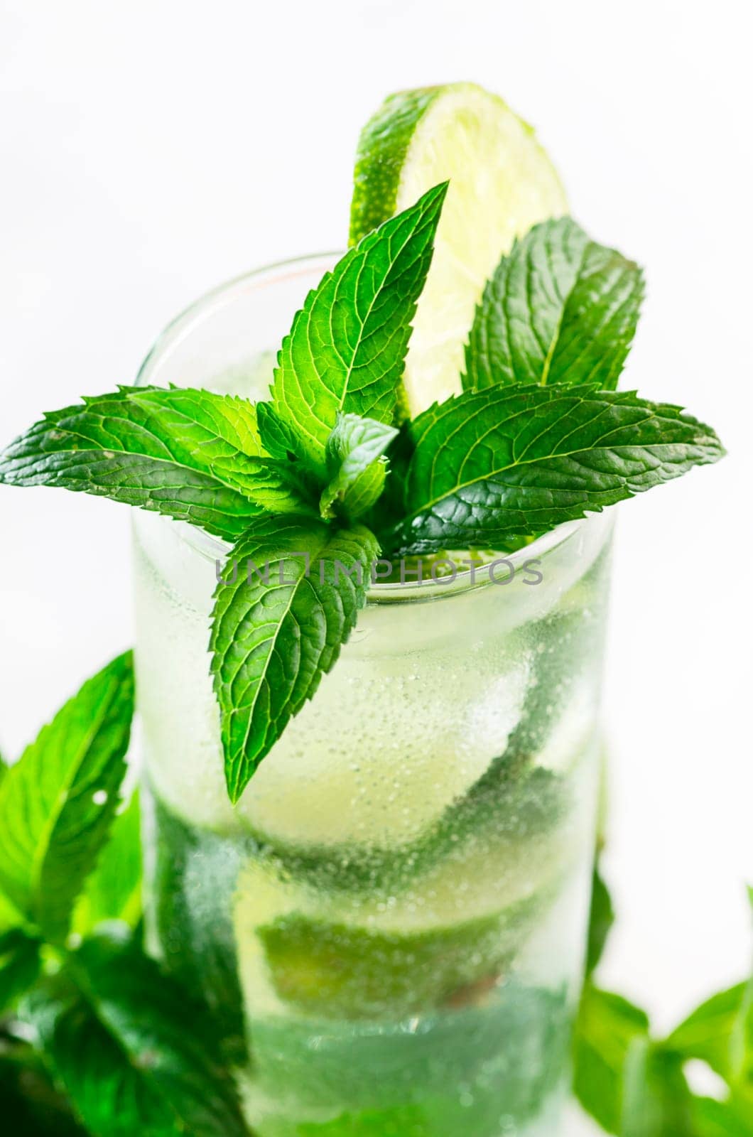 Fresh cold mojito cocktail closeup