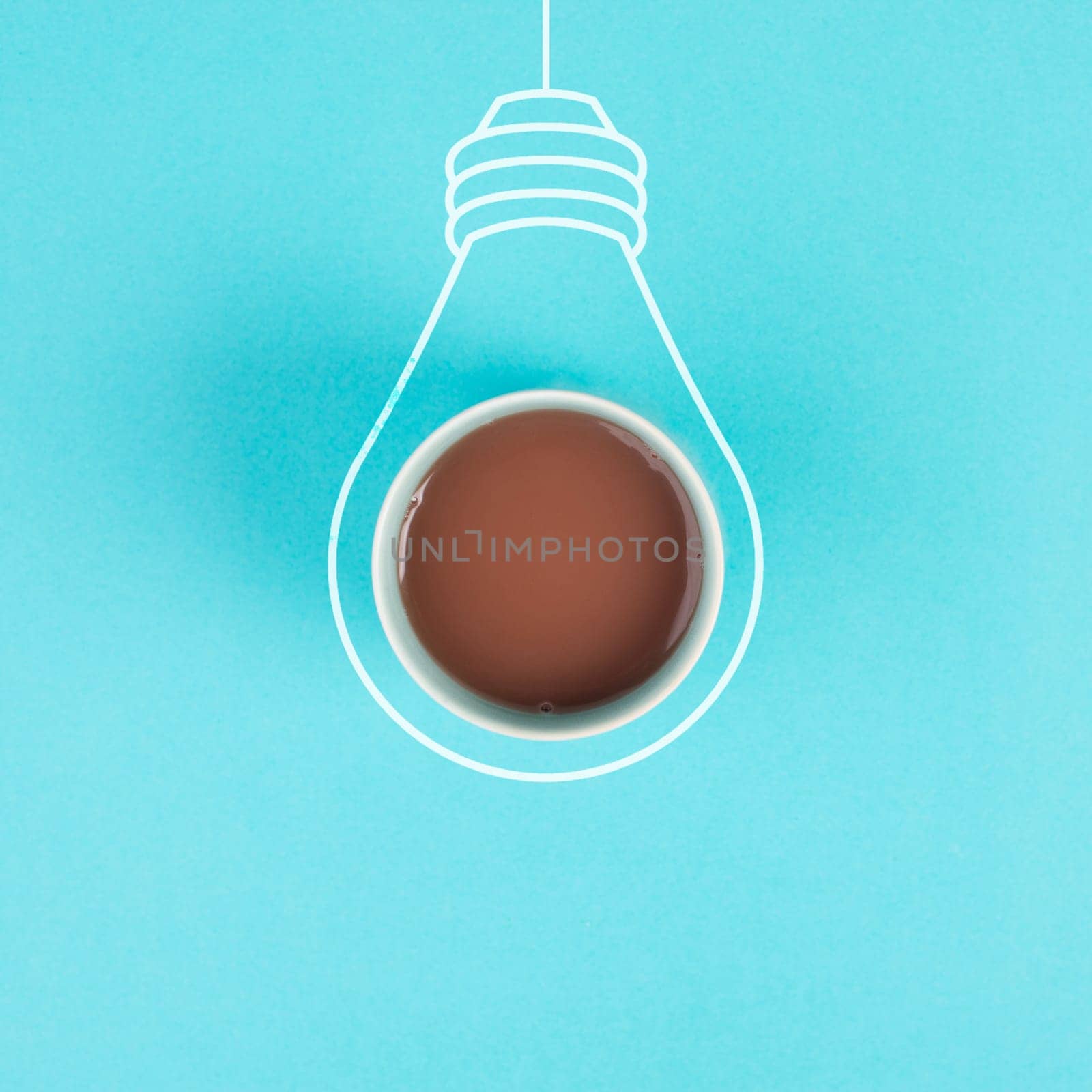 Light bulb concept, having a new idea, brainstorming, start up business, creative marketing, education, cup of coffee in the middle