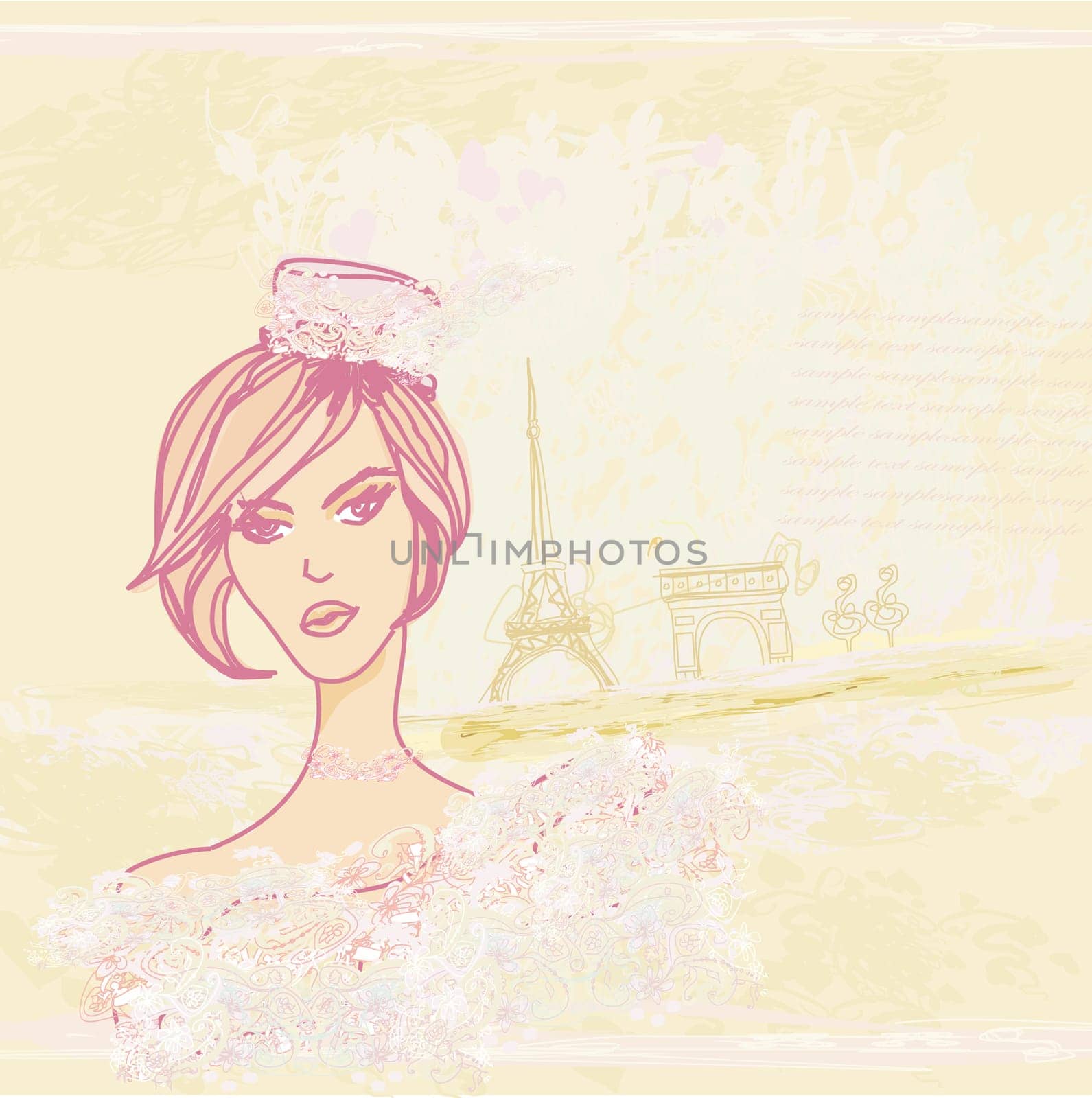 beautiful girl portrait with tour eiffel on the background