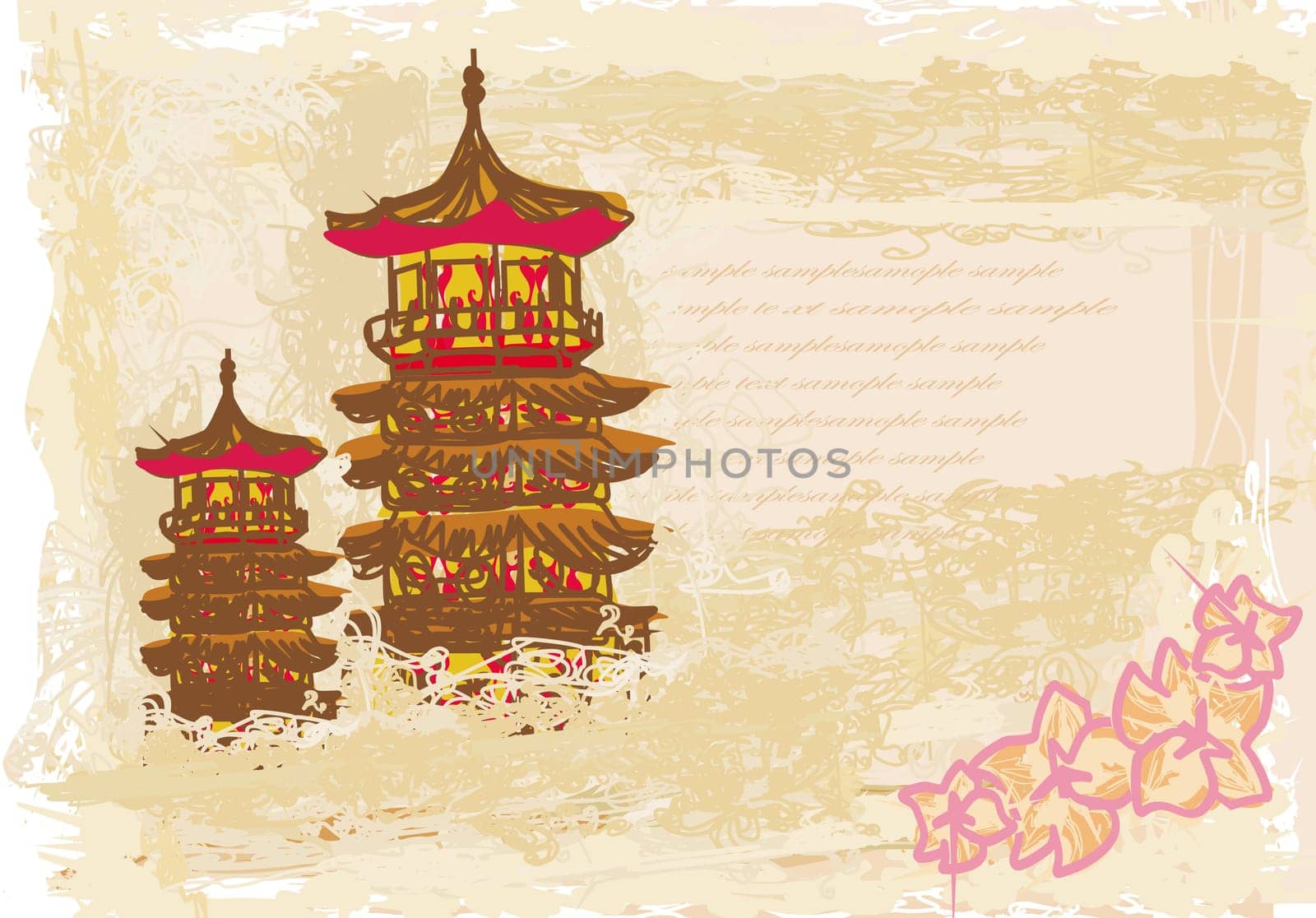 old paper with Chinese Temple