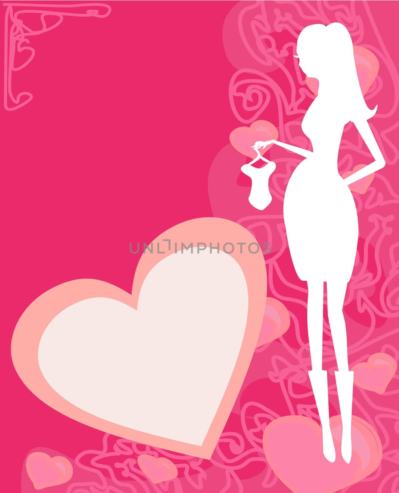 Beautiful pregnant woman silhouette on shopping for her new baby- abstract background card