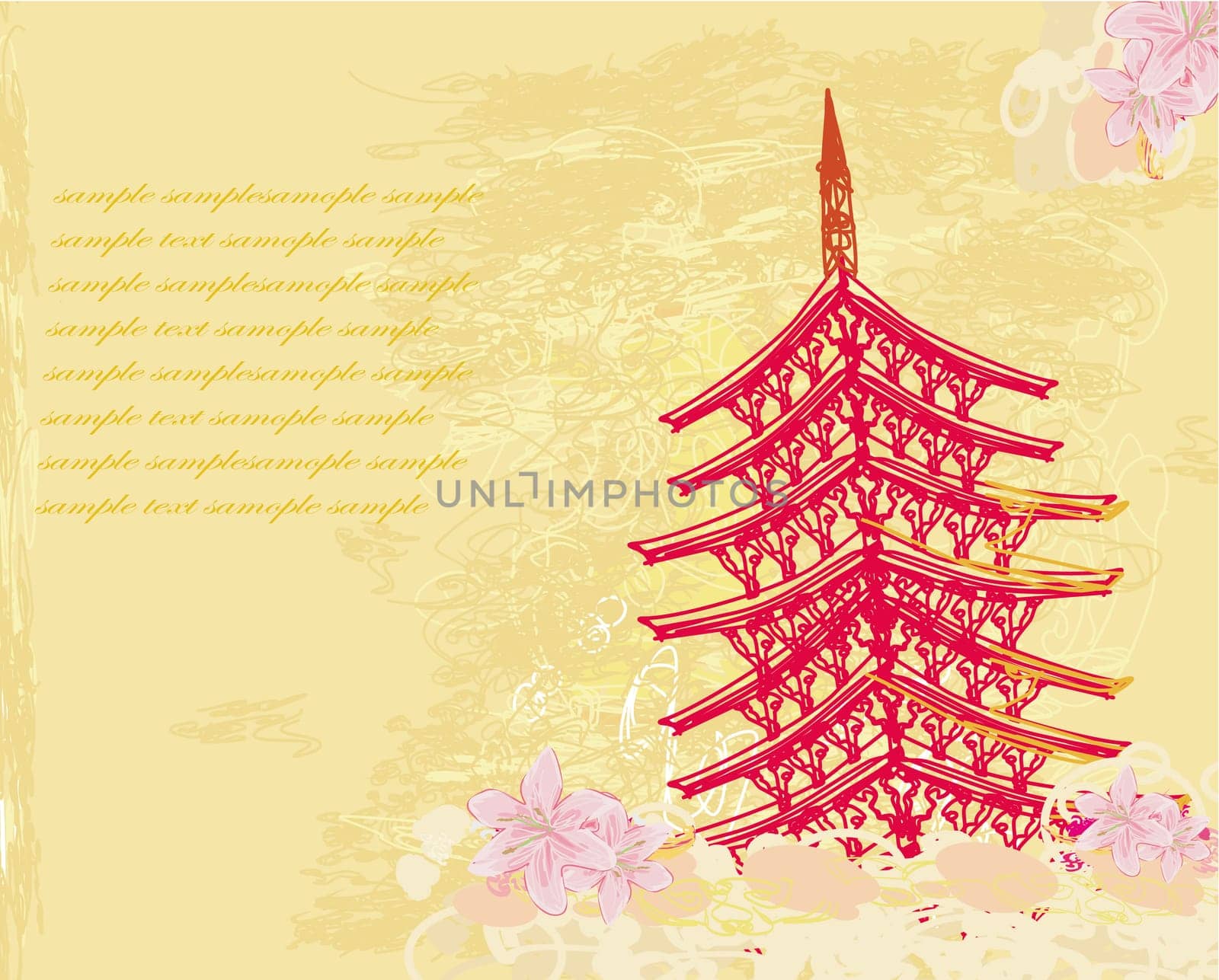 old paper with Chinese Temple