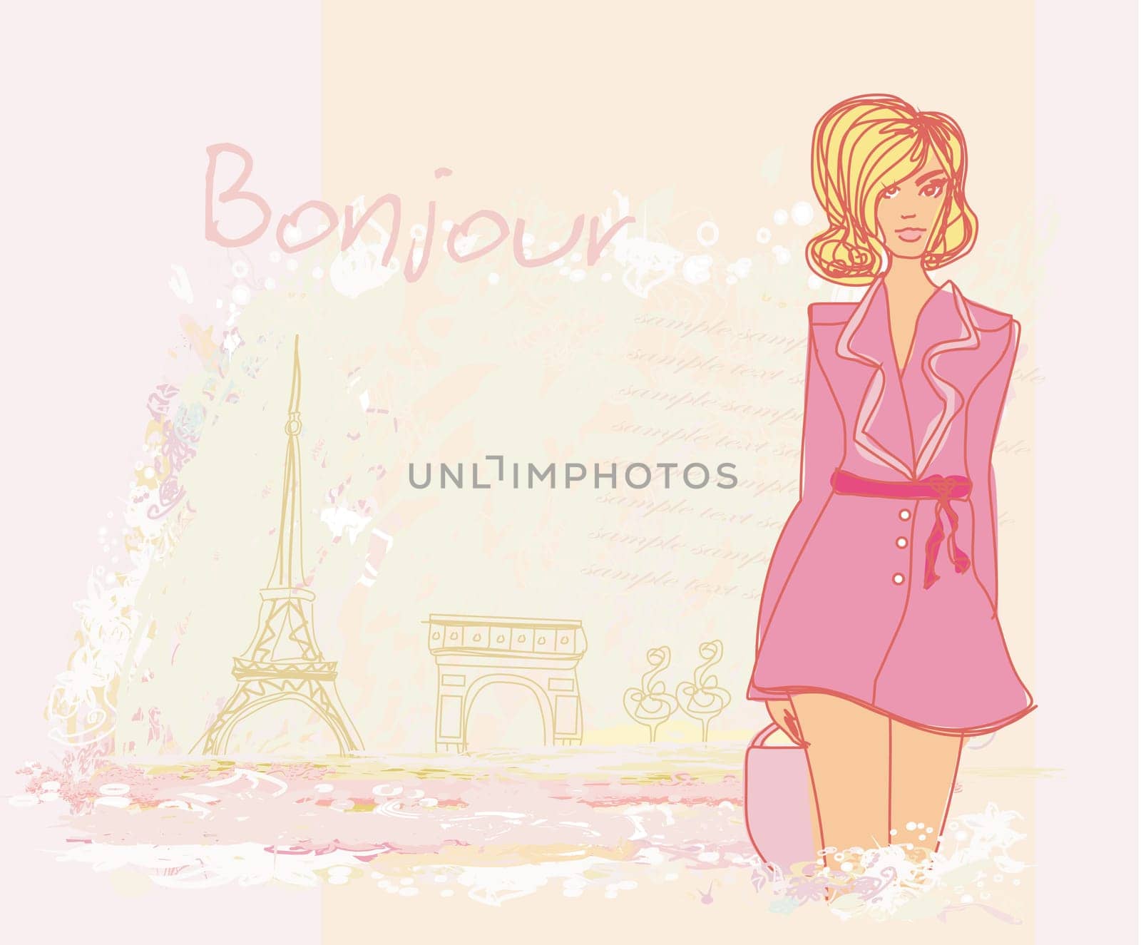 beautiful women Shopping in Paris - vector card