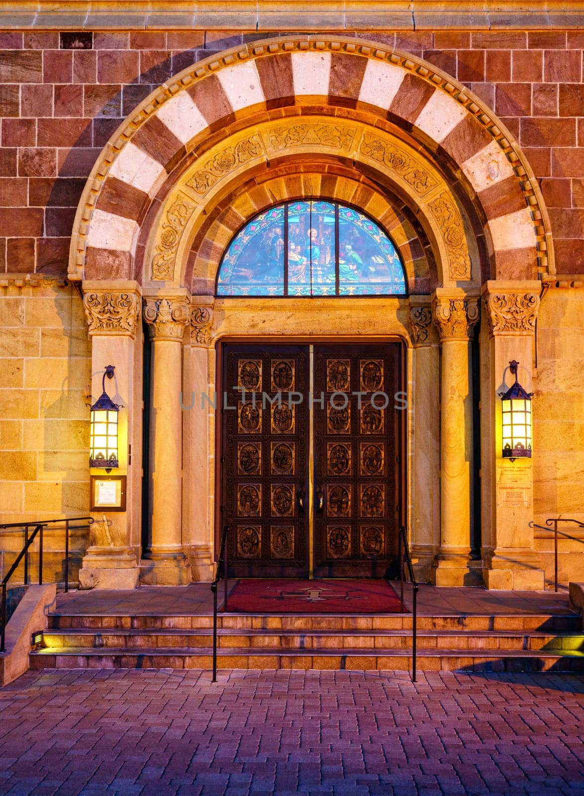 Saint Francis Cathedral front door at night