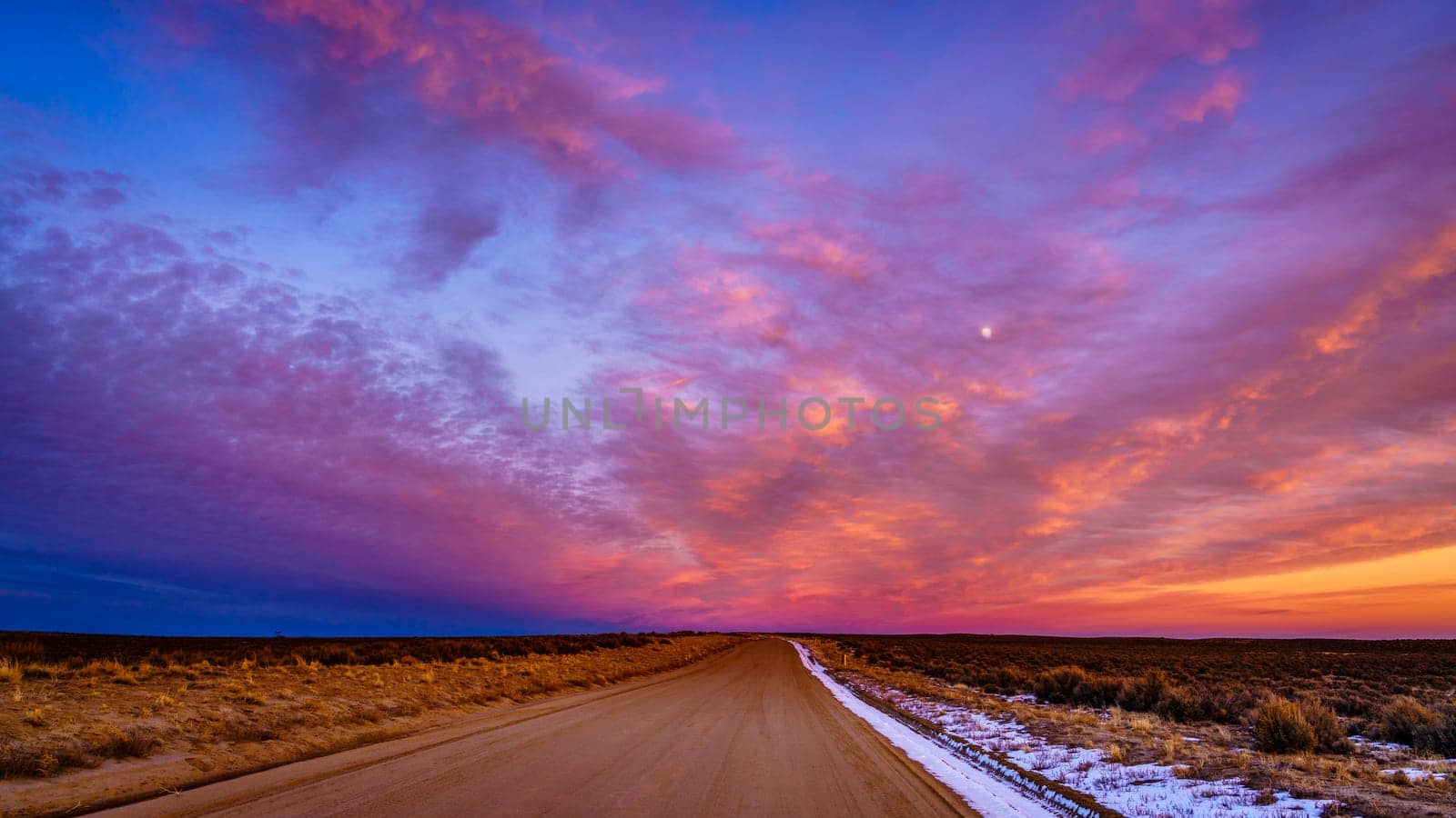 Spectacular sunsen in high desert in New Mexico in winter
