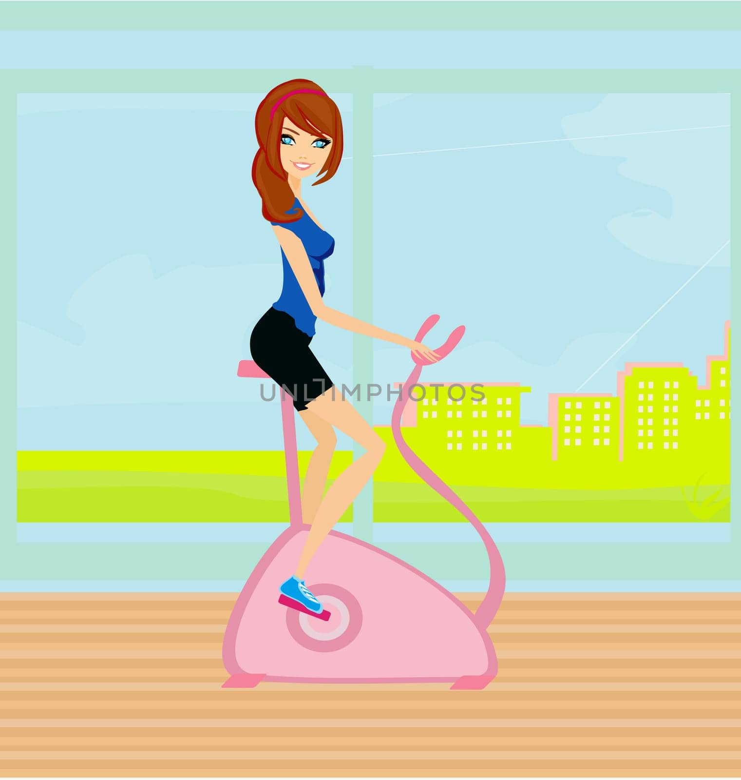 Girl on the exercise bike