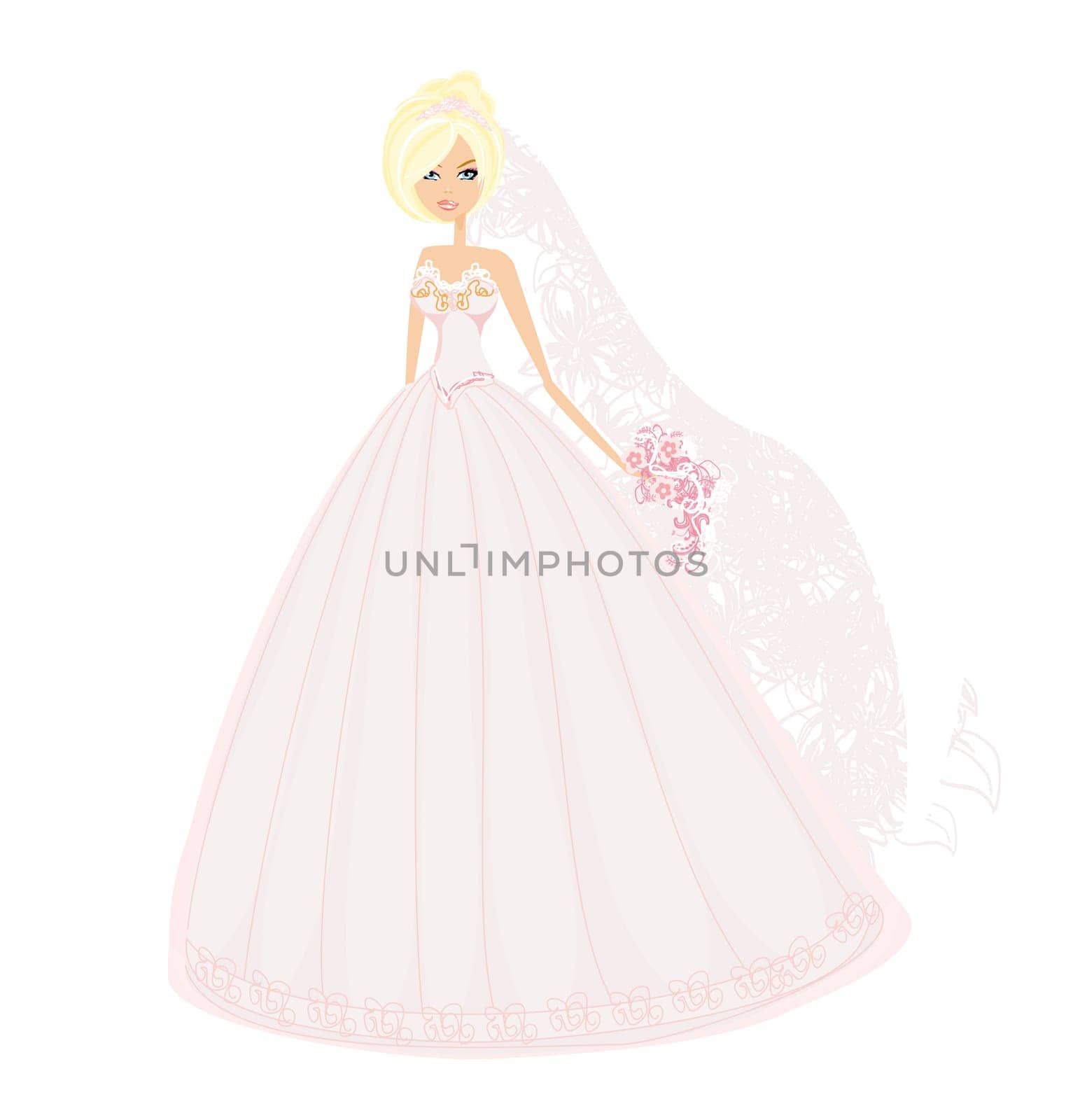 Beautiful blond bride with flowers