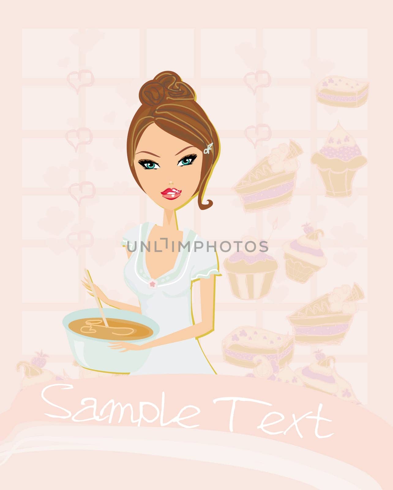 Beautiful lady cooking desserts
