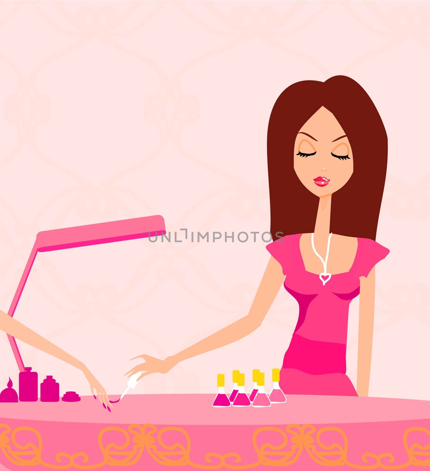 Young lady doing manicure in beauty salon