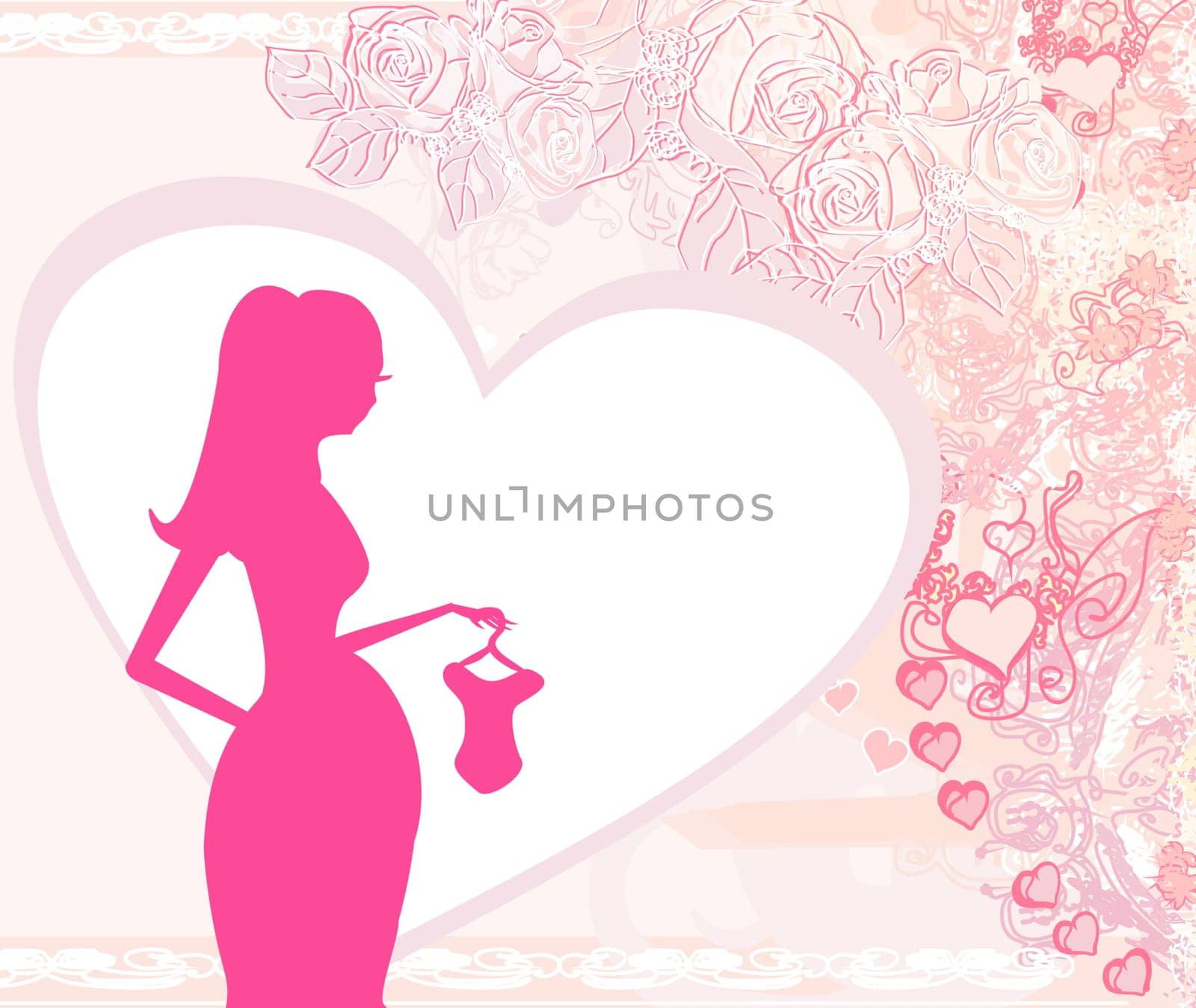 Beautiful pregnant woman silhouette on shopping for her new baby- abstract background