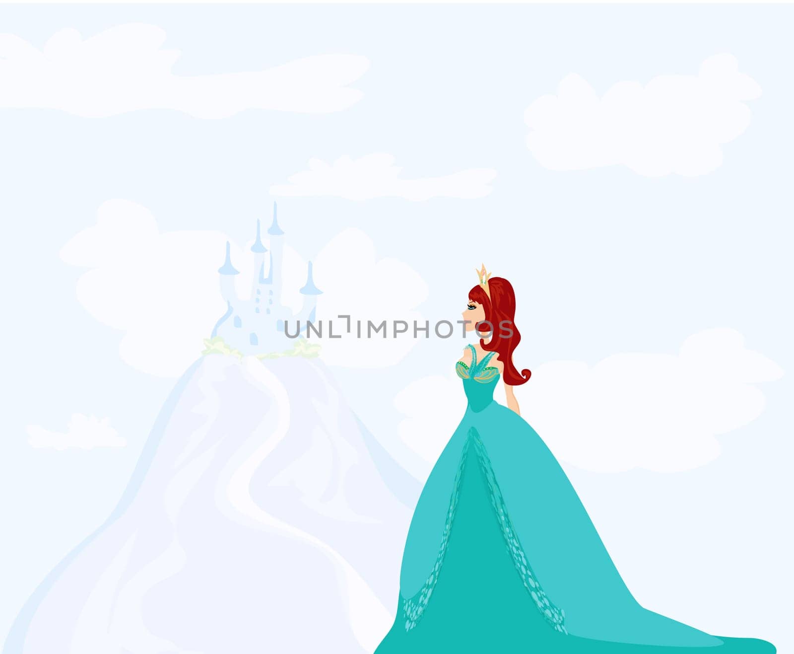Beautiful young princess in front of her castle