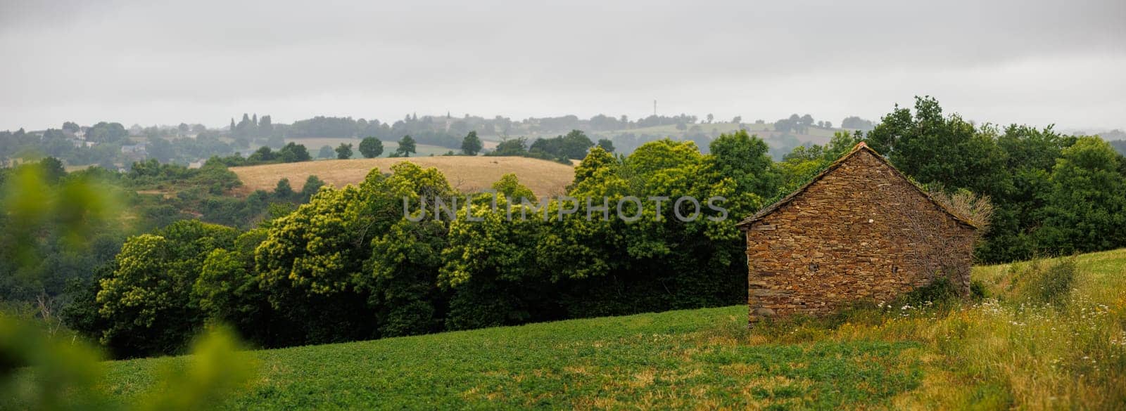 Panoramic landscape countryside in Aveyron France