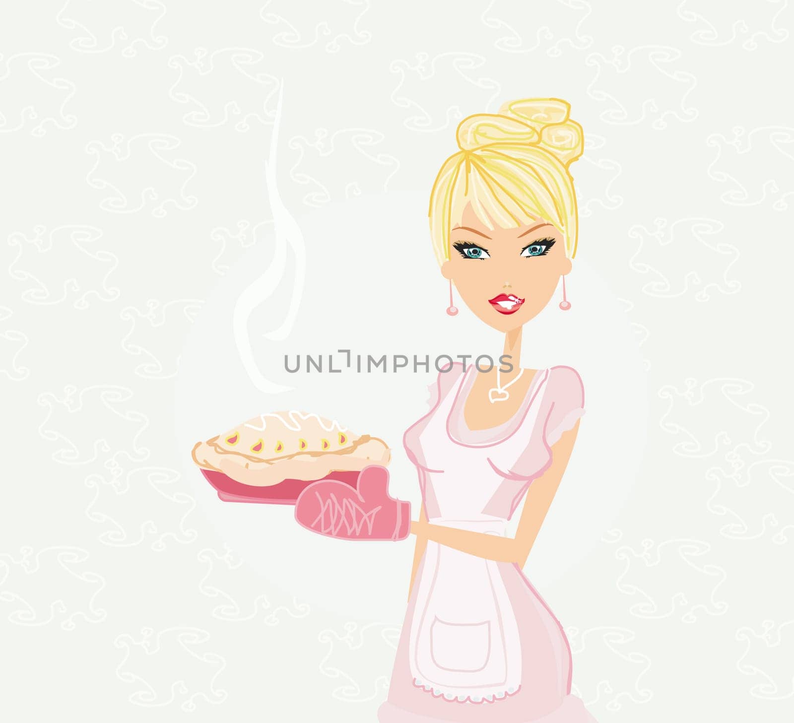 Beautiful lady cooking cake