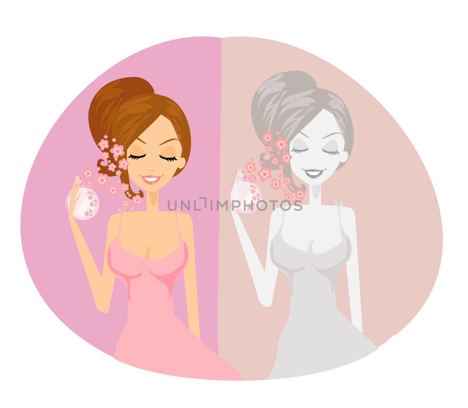 young woman spraying perfume on herself card