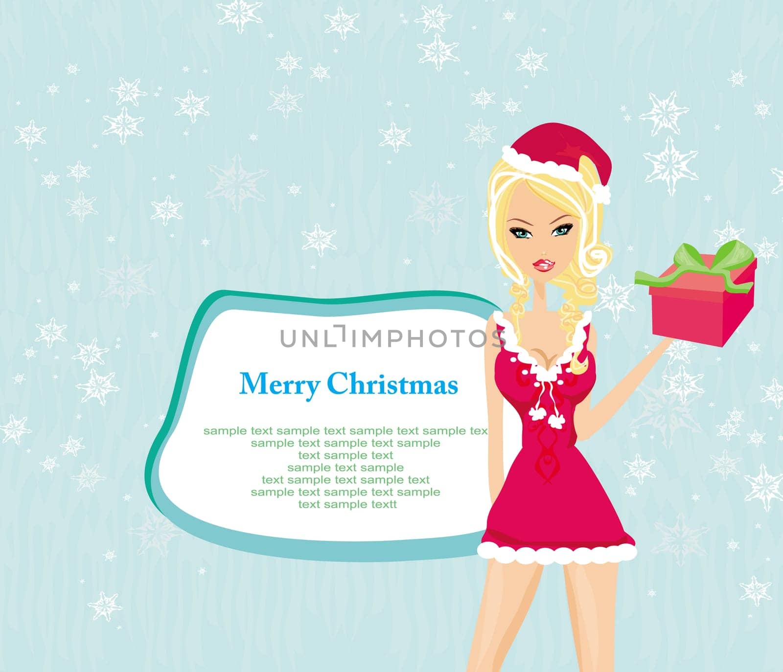 beautiful pin-up girl in Christmas inspired costume card
