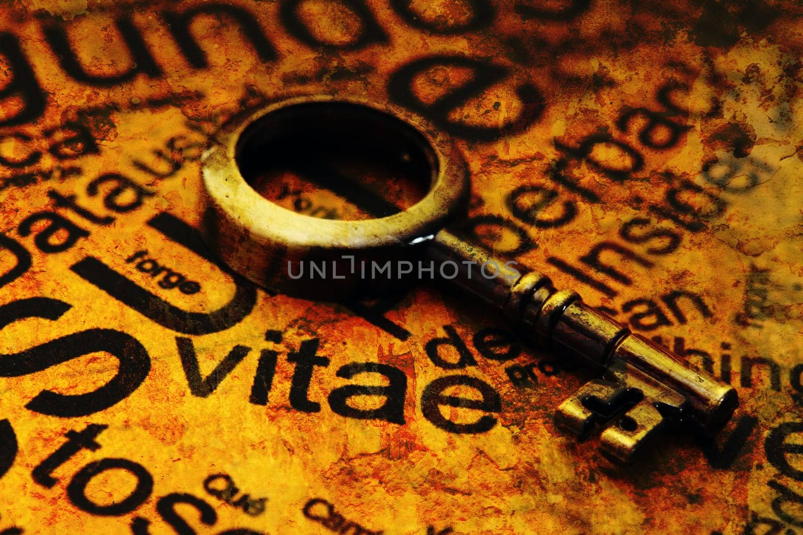 Close up of a Curriculum Vitae with old key
