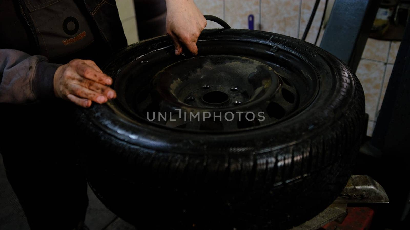 Repair service for wheel tire of car. Pump it after finish with repair.