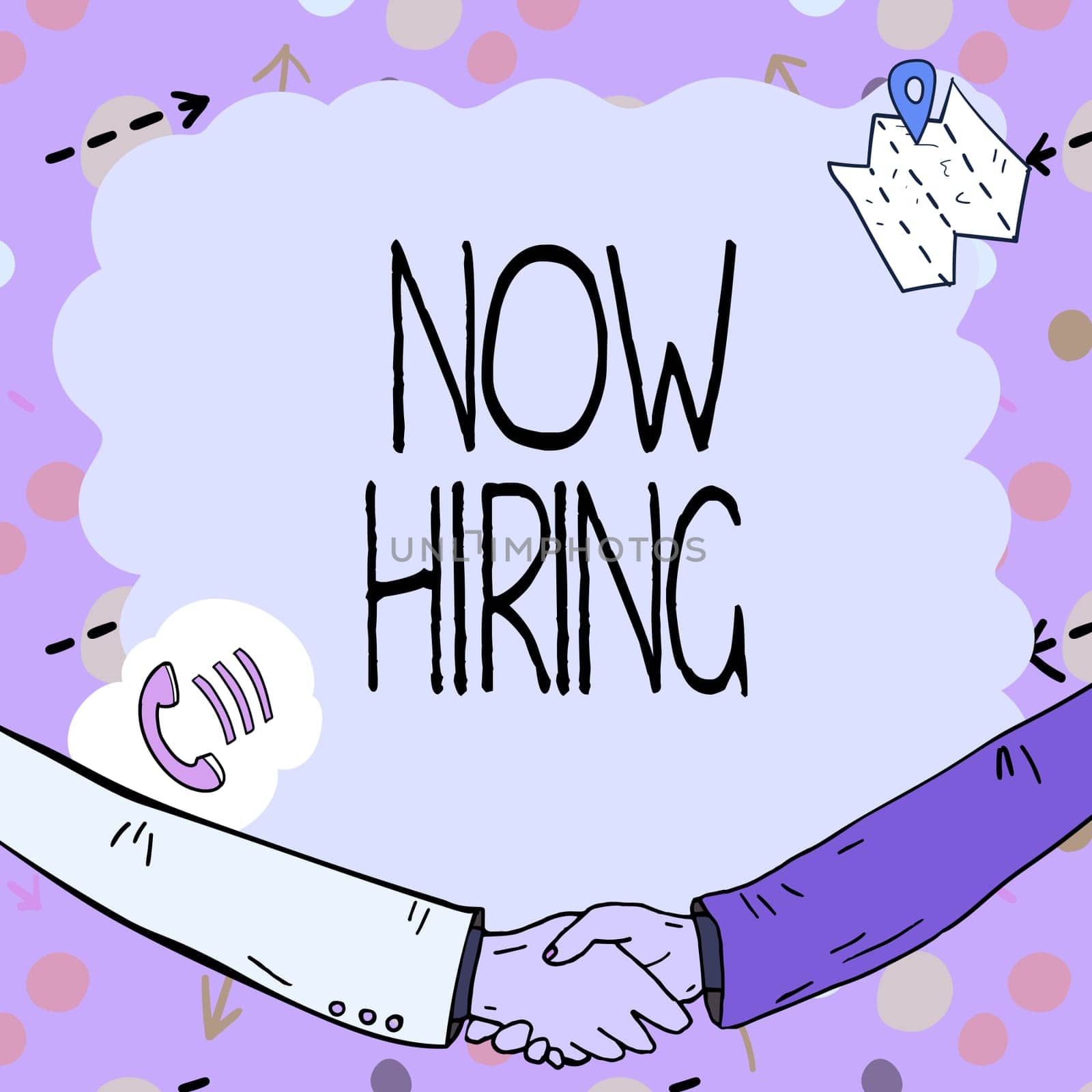 Writing displaying text Now Hiring, Business concept announcing that certain company seeking for new talents Empty frame decorated with communication symbols represent business meeting