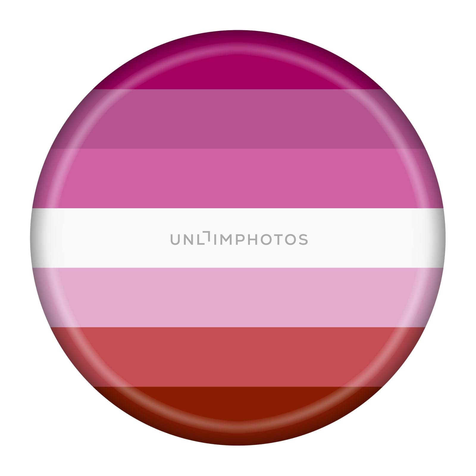 A lesbian gay pride flag button 3d illustration with clipping path