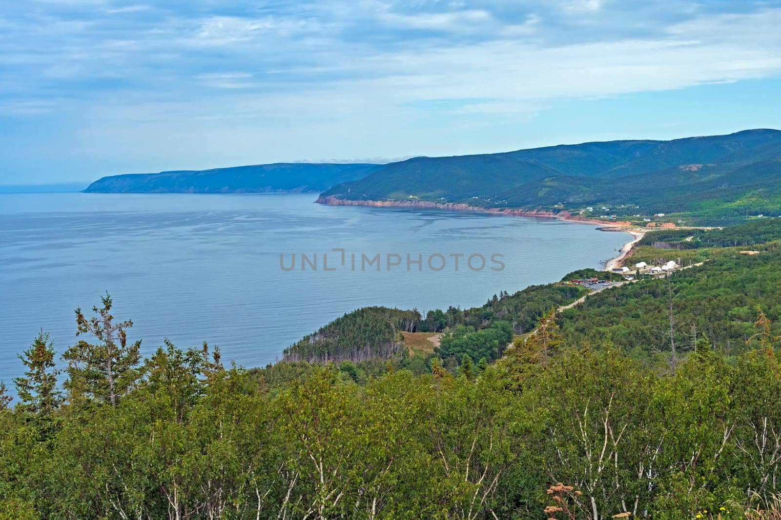 Panoramic View in the Coastal Highlands in Cape Breton Highlands National Park in Nova Scotia