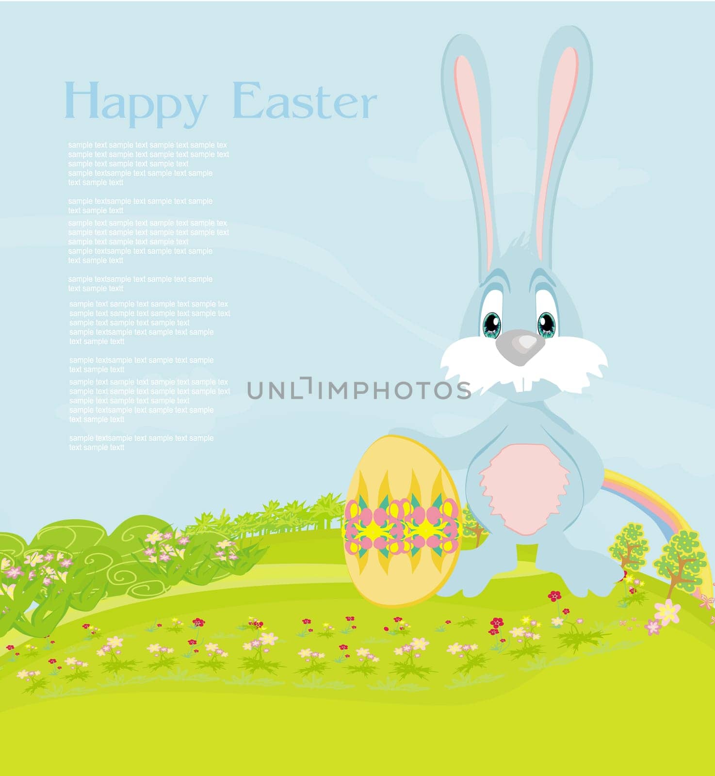 Illustration of happy Easter bunny carrying egg