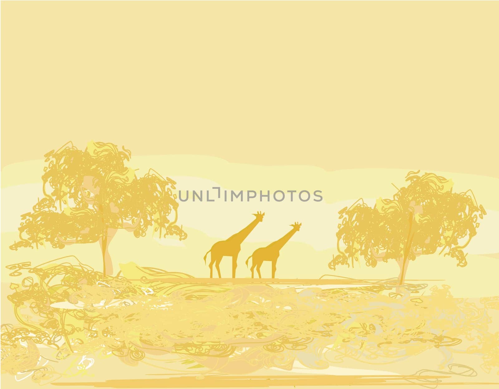 grunge background with giraffe silhouette on African fauna and flora
