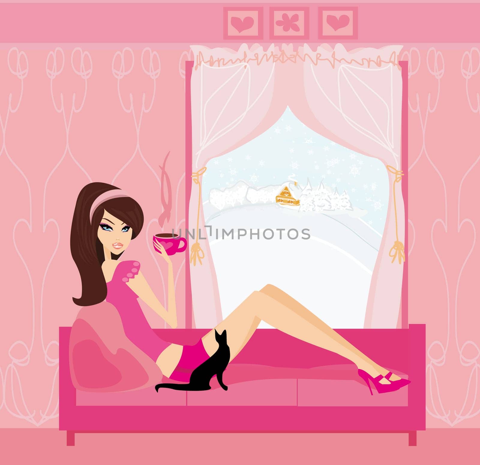girl on coffee break in home