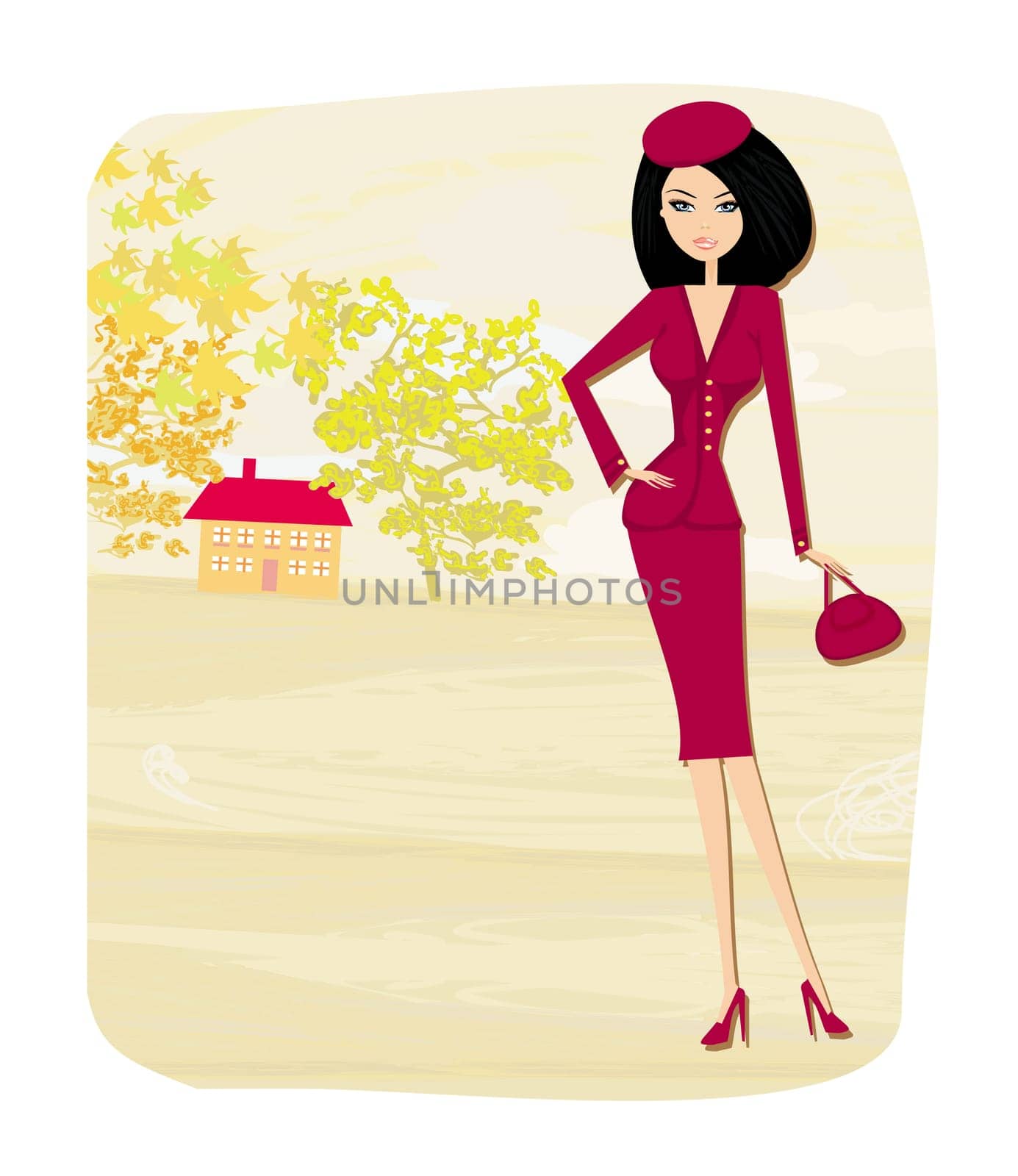beautiful fashion autumn girl on rural landscape vector