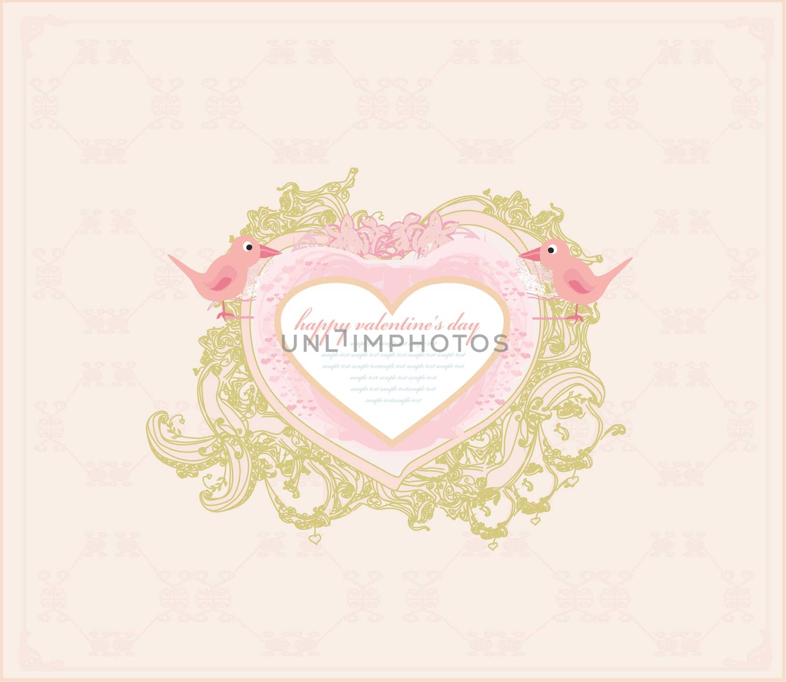 valentine's day greeting card with 2 sweet love birds
