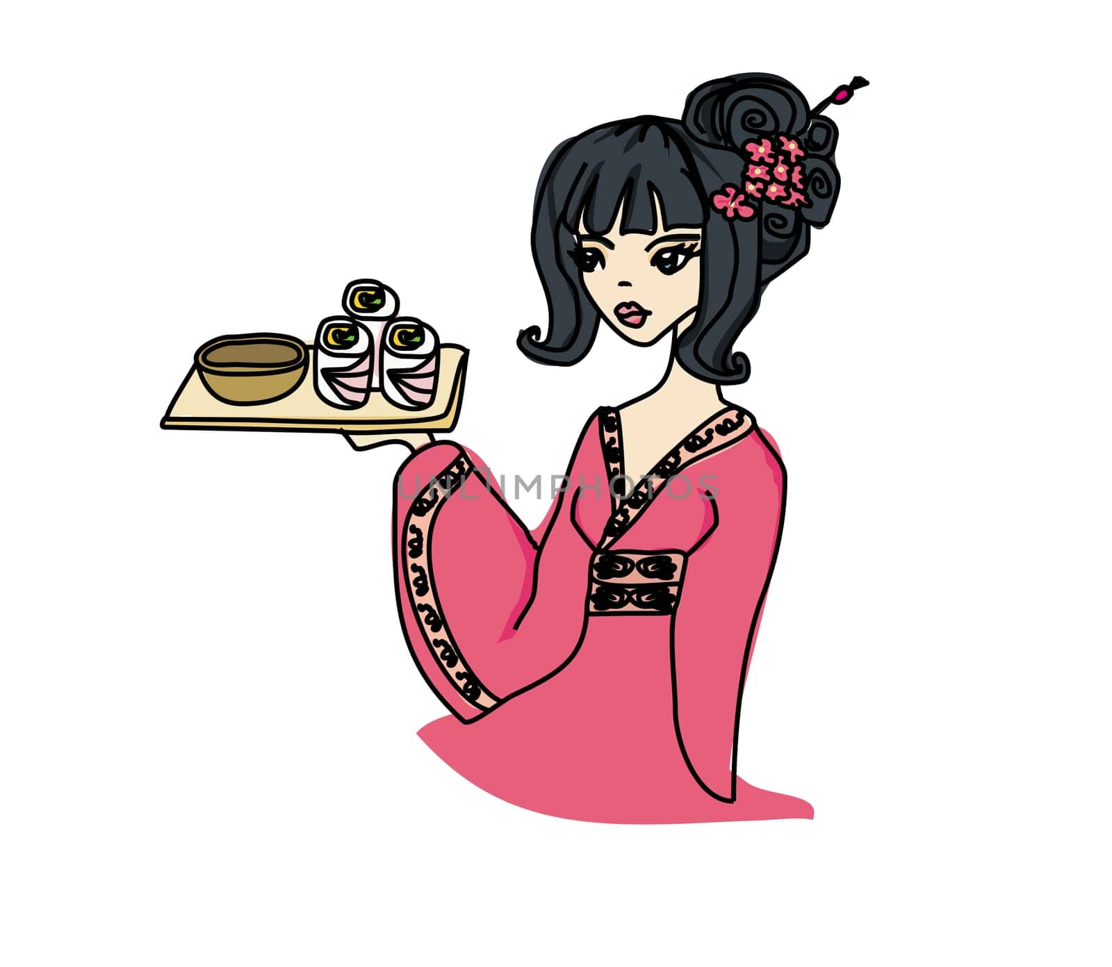 asian girl enjoys sushi
