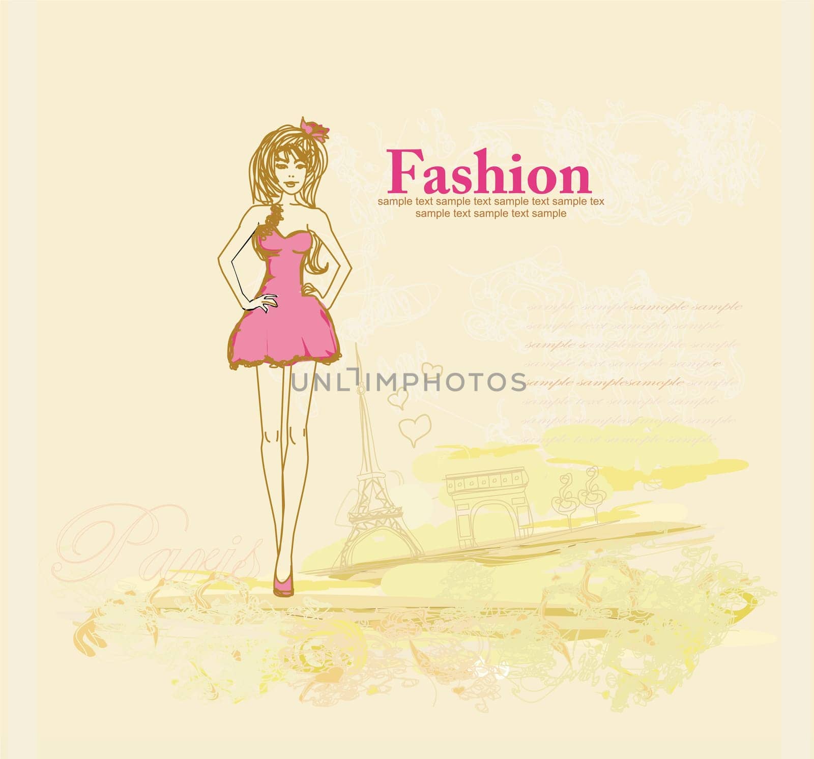 beautiful women Shopping in Paris - vector card