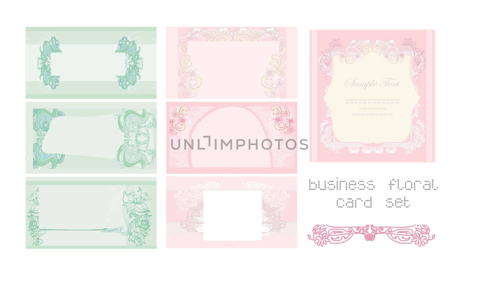 pink and blue business floral card set