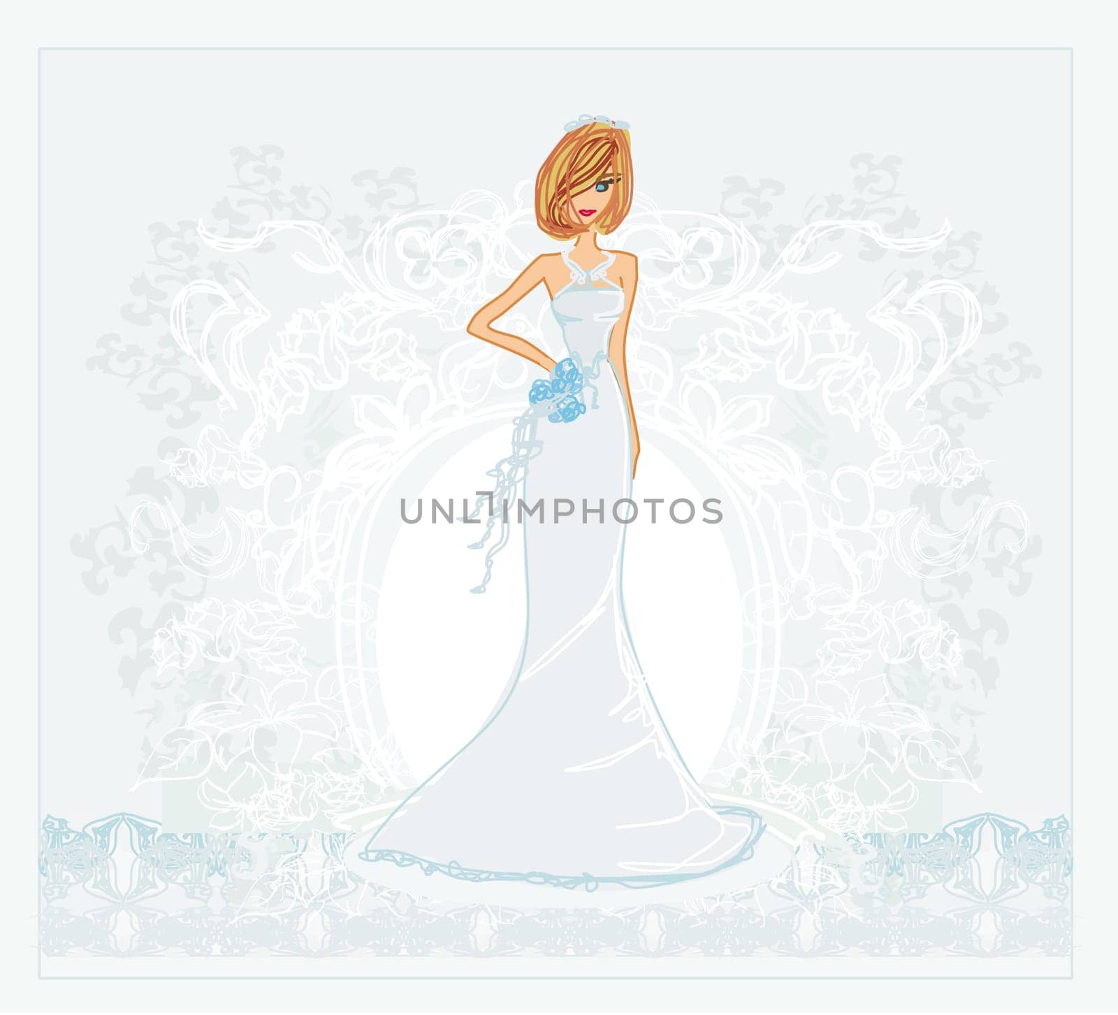 Beautiful bride with flowers card