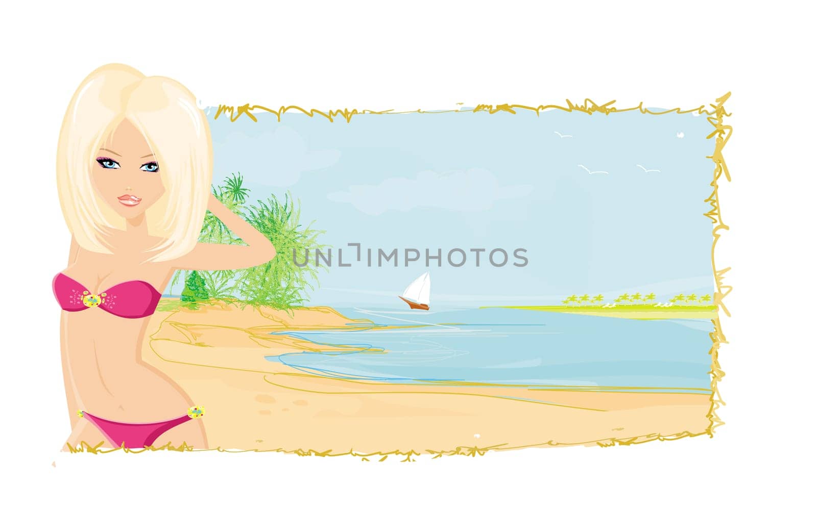 Summer sexy beach girl in bikini