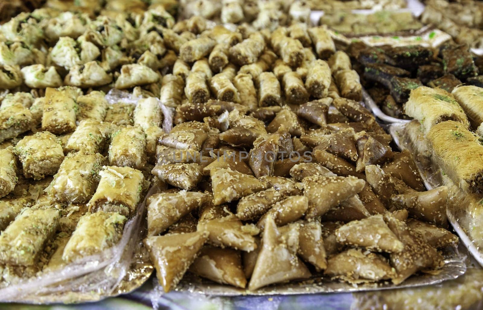 Detail of artisan cakes from Morocco, traditional crafts, sweet