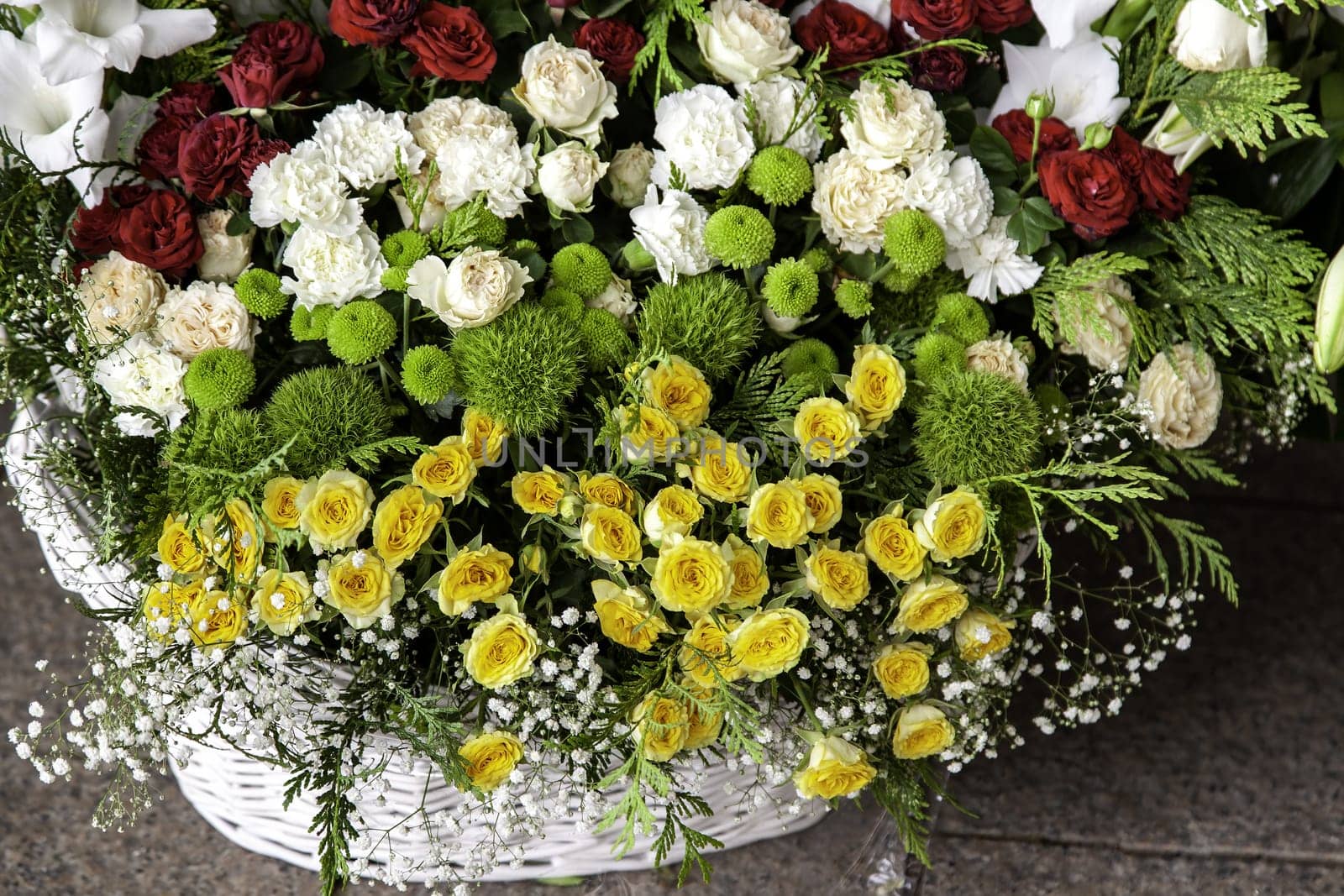 Detail of decoration with colored flowers