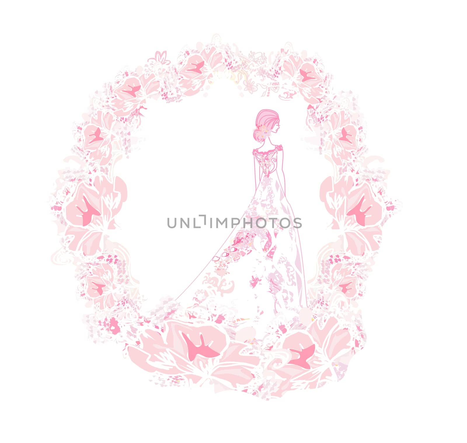 beautiful floral ornate card with elegant bride