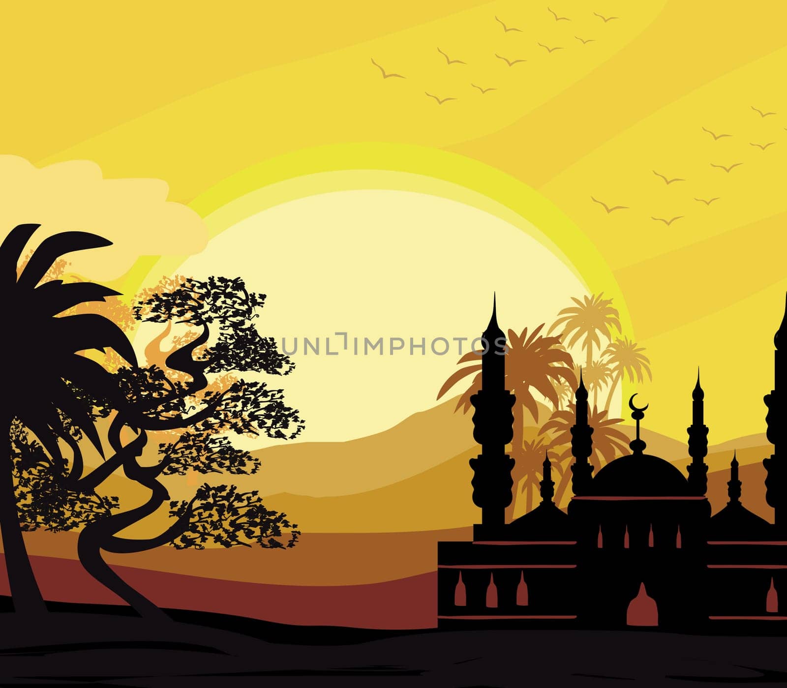 Muslim Islamic Mosque Ramadan Sunset illustration