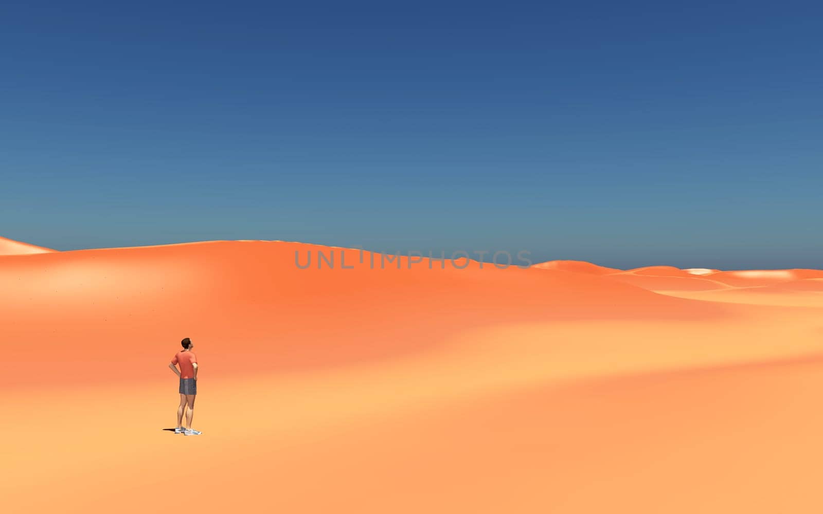 Computer generated 3D illustration with a lone wanderer in a sandy desert