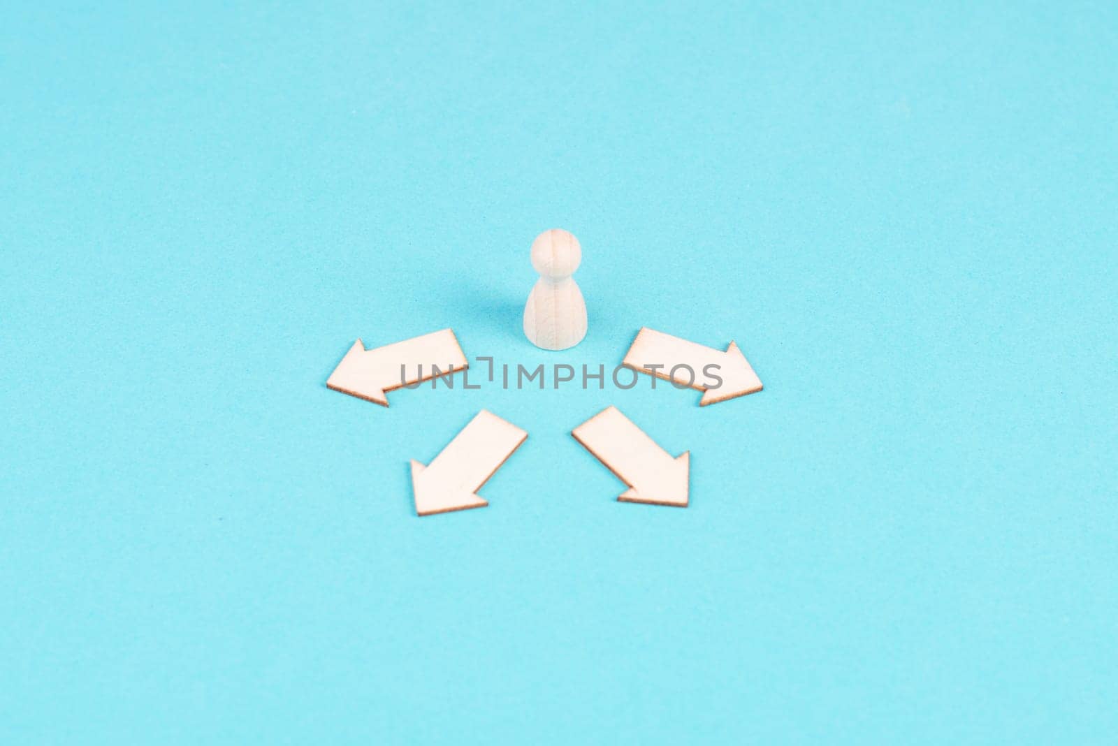 Arrows on a road showing in different directions, person has to make a decision, choosing an option, new way to go, analyzing opportunities
