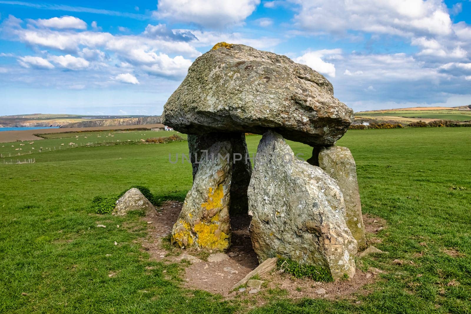 Carreg Samson known as Carreg Sampson, Samson's Stone, or the Longhouse - a 5000-year-old Neolithic dolmen located half a mile west of Abercastle near the Pembrokeshire Coast Path in Wales, United Kingdom