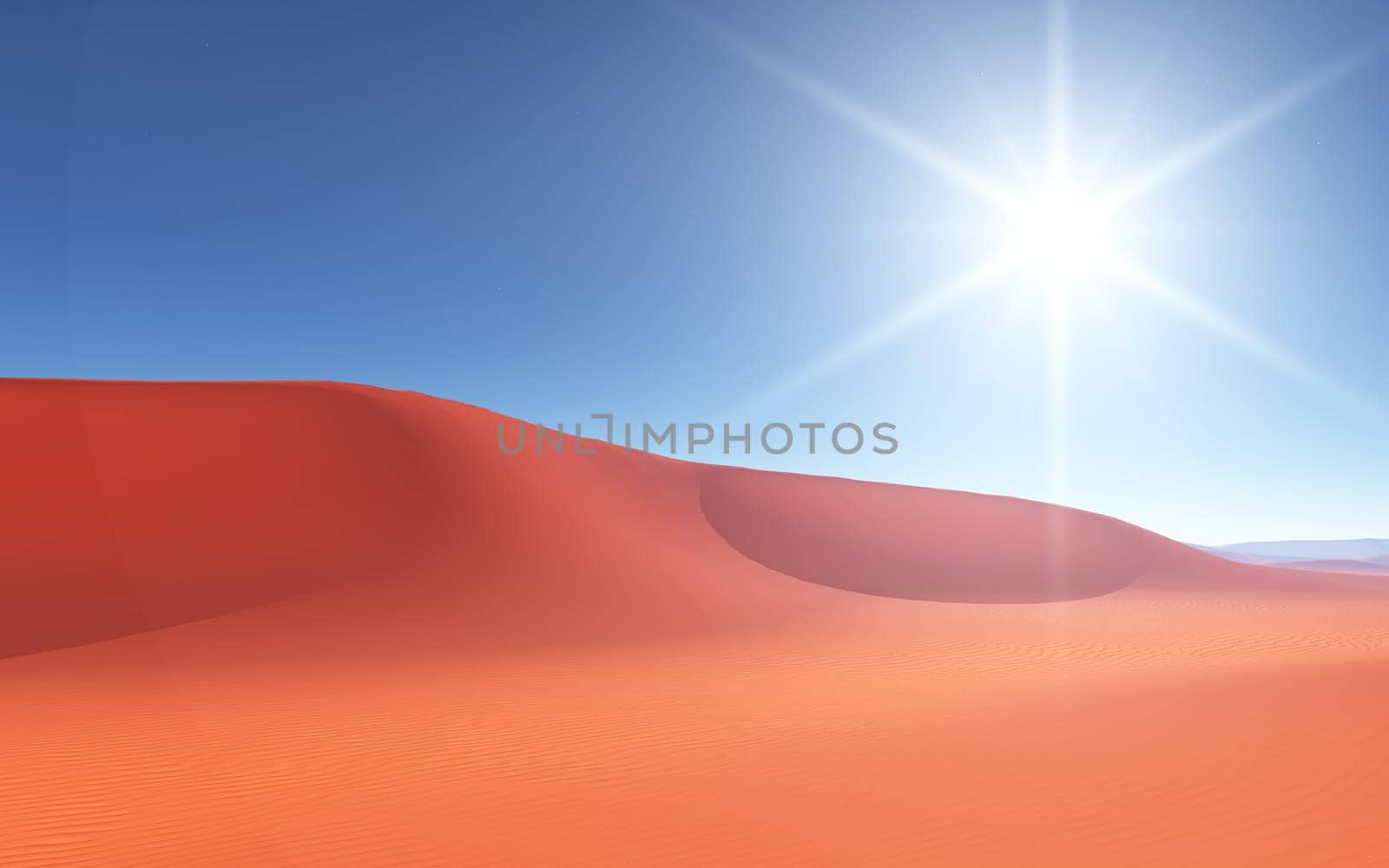 Computer generated 3D illustration with a glistening sun over a sand desert